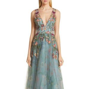 PatBo Beaded Floral Print Tulle Ballgown